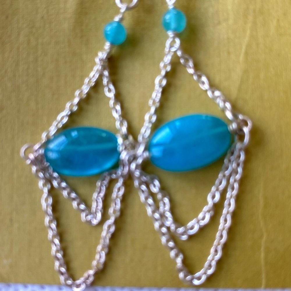 Silver Chain and Turquoise Bead Earrings